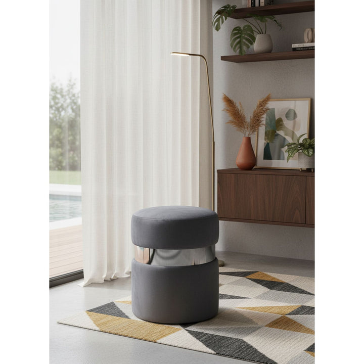 Hailey Velvet Upholstered Stool — Grey / Chrome