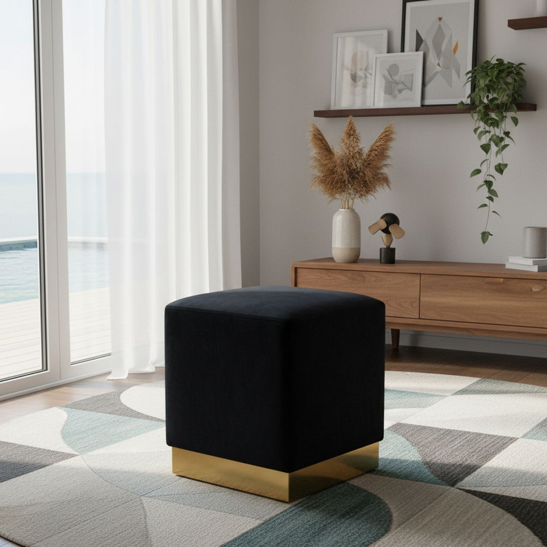 Jax Velvet Upholstered Stool — Black / Gold