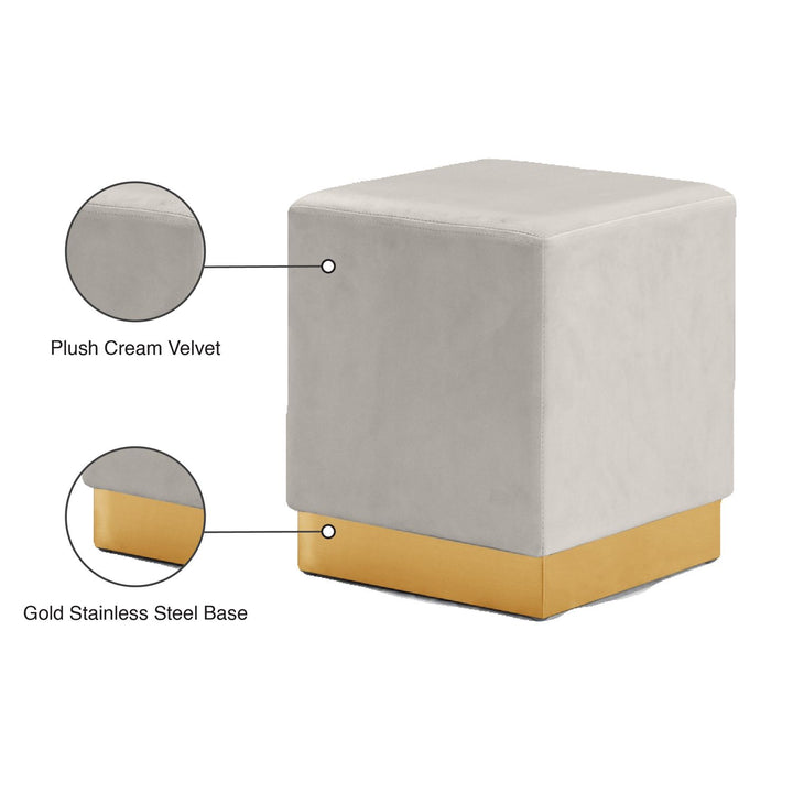 Jax Velvet Upholstered Stool — Cream / Gold