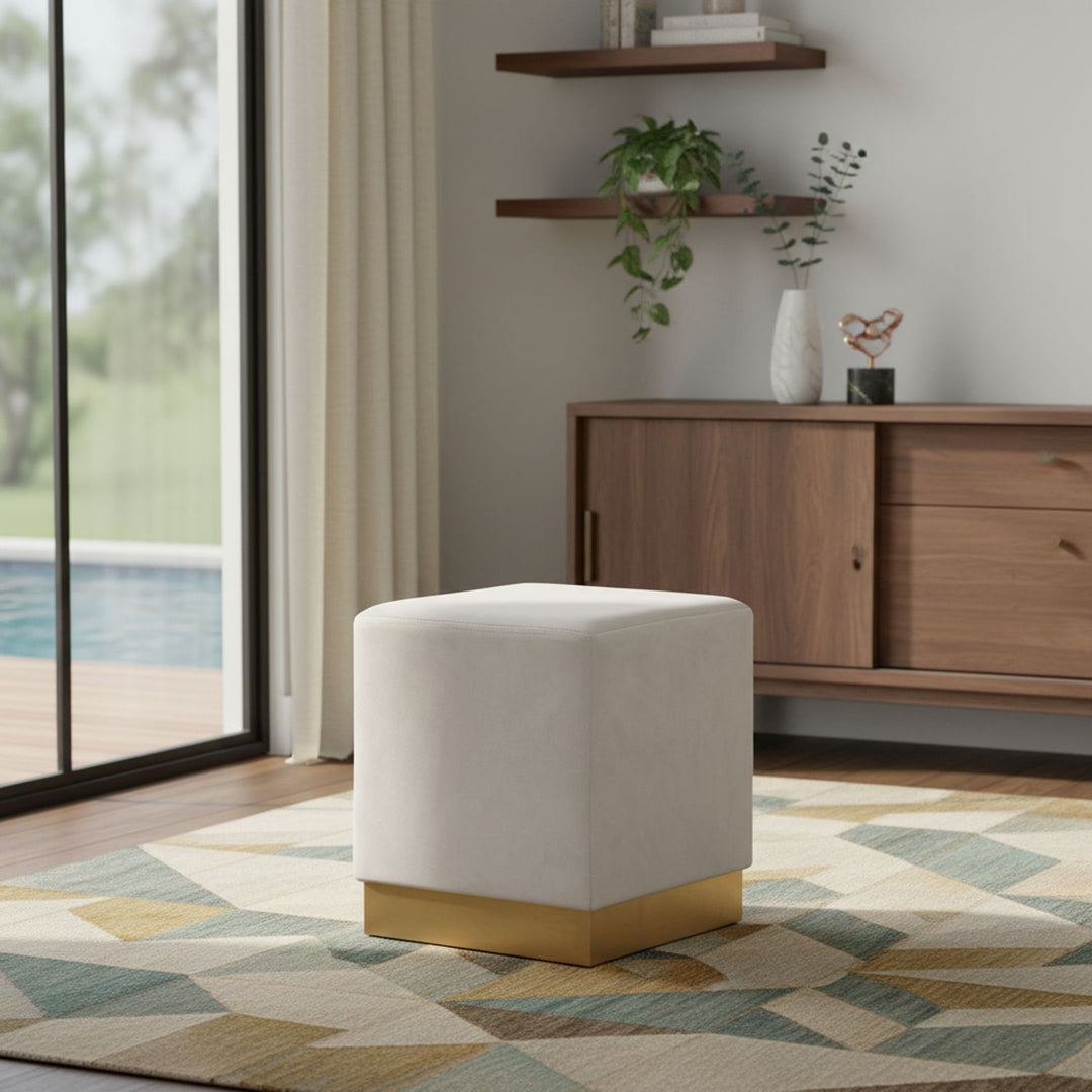 Jax Velvet Upholstered Stool — Cream / Gold