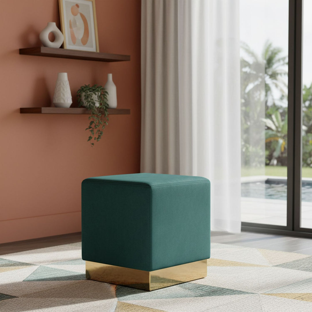 Jax Velvet Upholstered Stool — Green / Gold