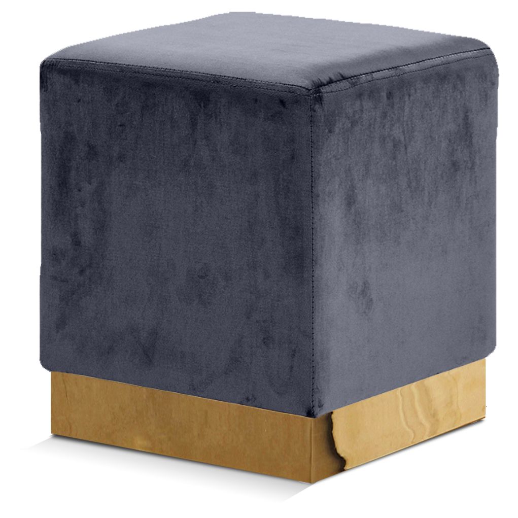 Jax Velvet Upholstered Stool — Grey / Gold