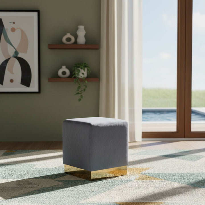 Jax Velvet Upholstered Stool — Grey / Gold
