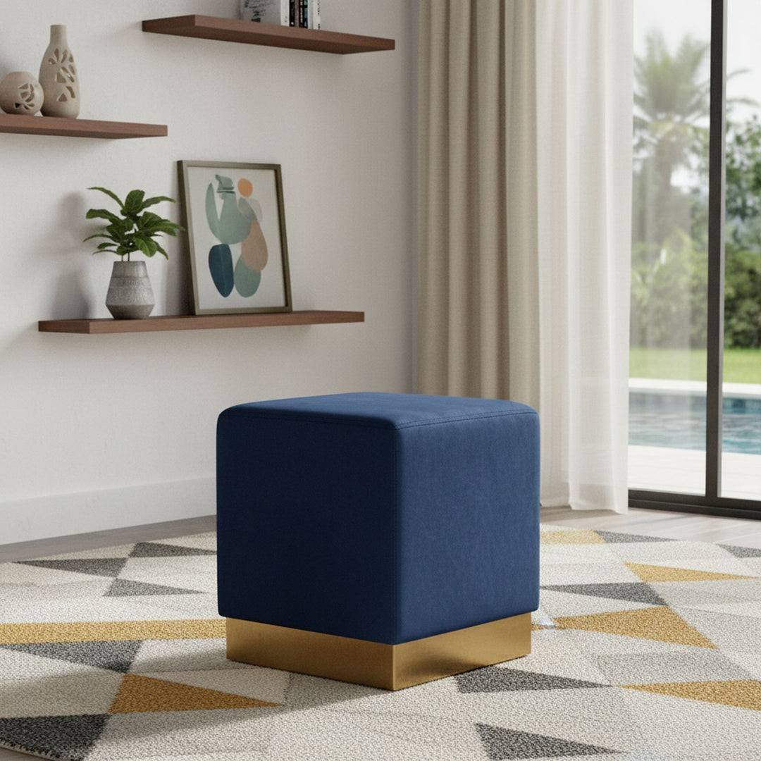 Jax Velvet Upholstered Stool — Navy / Gold