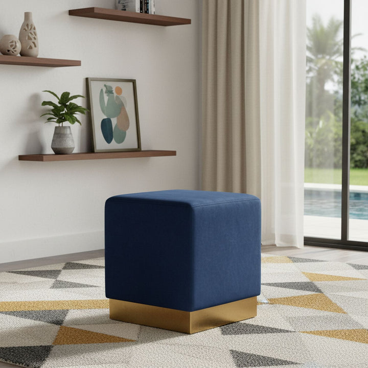 Jax Velvet Upholstered Stool — Navy / Gold