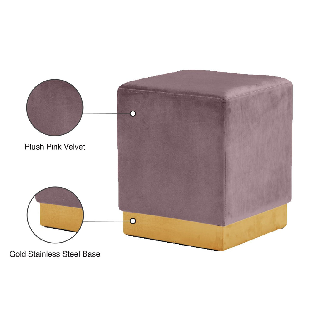 Jax Velvet Upholstered Stool — Pink / Gold