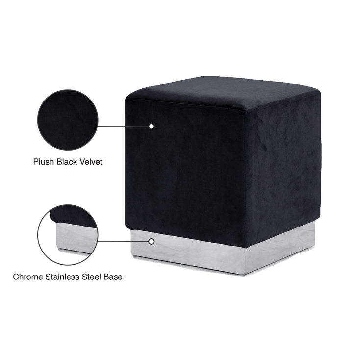 Jax Velvet Upholstered Stool — Black / Chrome