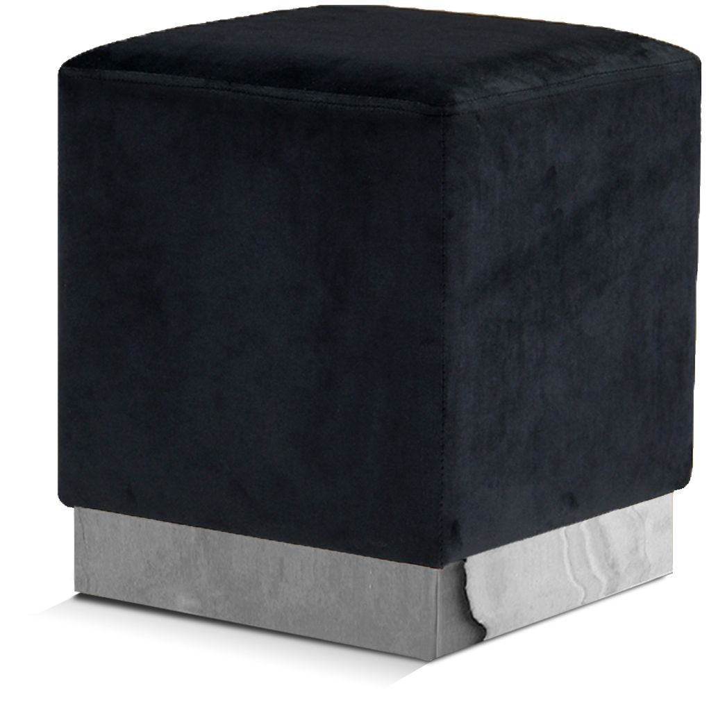 Jax Velvet Upholstered Stool — Black / Chrome