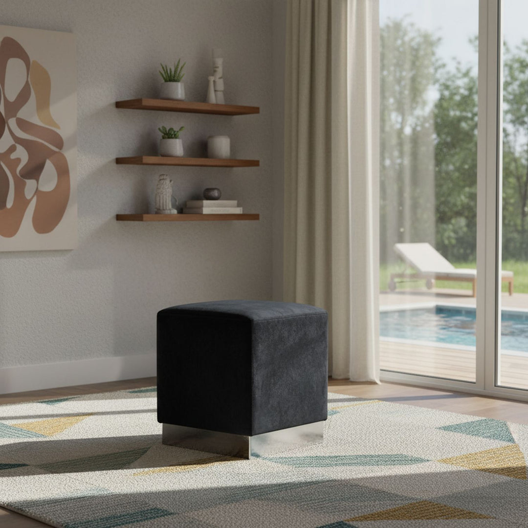 Jax Velvet Upholstered Stool — Black / Chrome