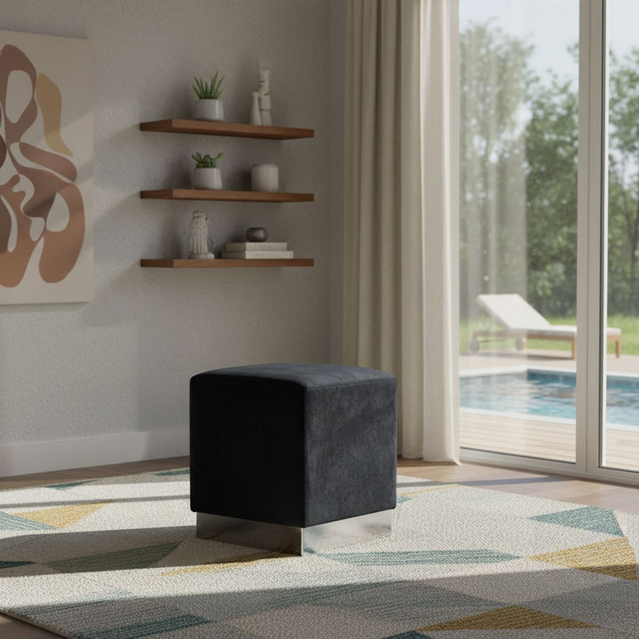 Jax Velvet Upholstered Stool — Black / Chrome
