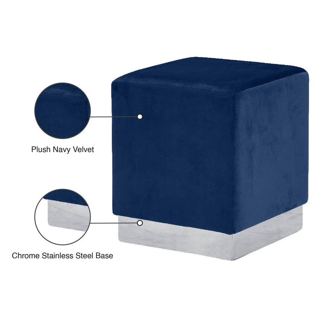 Jax Velvet Upholstered Stool — Navy / Chrome