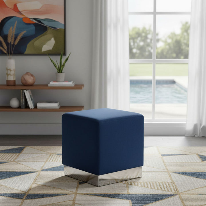 Jax Velvet Upholstered Stool — Navy / Chrome