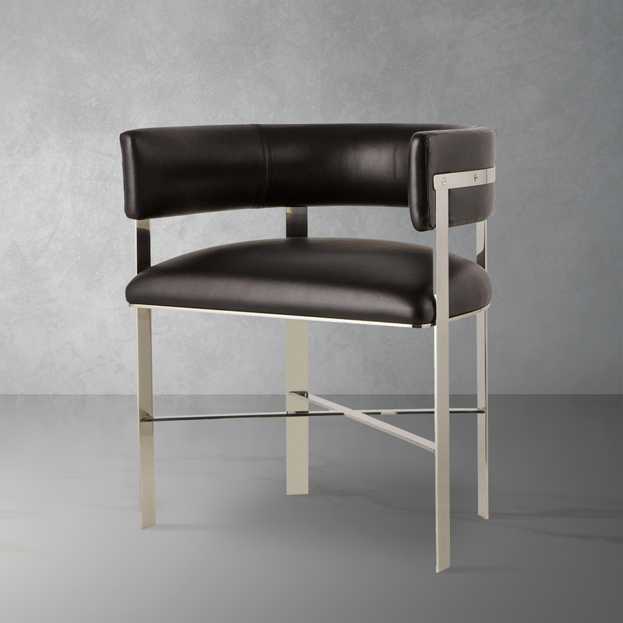 Kelly Hoppen Art Dining Chair - Black Leather/ Stainless Steel-Sonder-FIC2060-Dining Chairs-1-France and Son