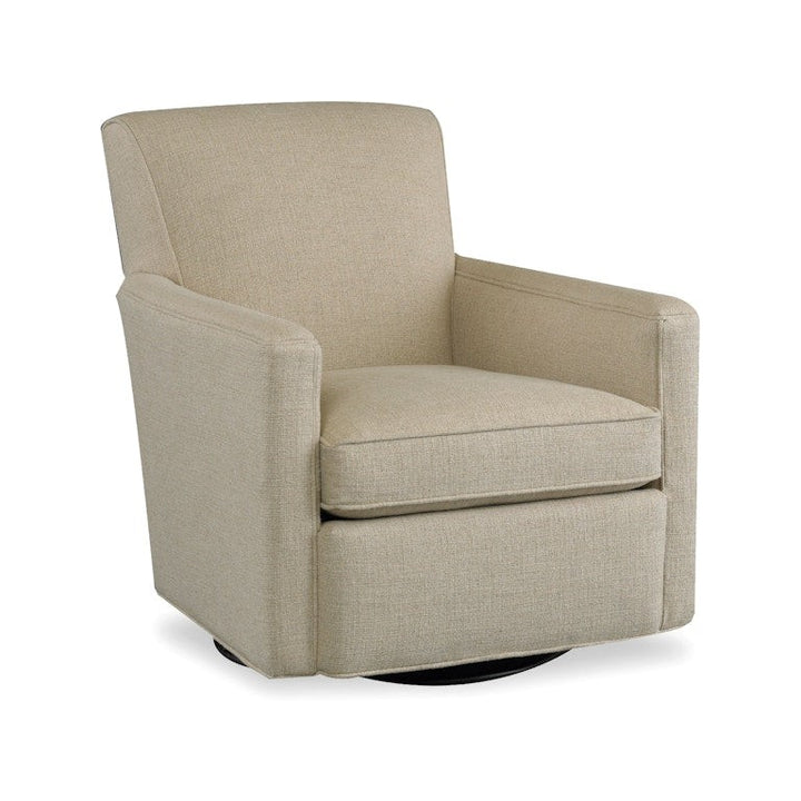 Cruz Swivel Glider, shown in beige and taupe with fabric, upholstery, and a swivel base.