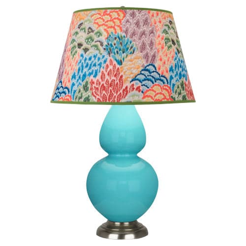 Double Gourd Table Lamp-Robert Abbey Fine Lighting-ABBEY-1741S-Table LampsEgg Blue-Antique Silver-Spring Floral-122-France and Son