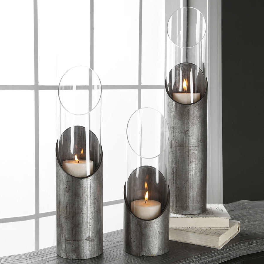 Karter Iron & Glass Candleholders Set/3-Uttermost-UTTM-17518-Candle Holders-1-France and Son