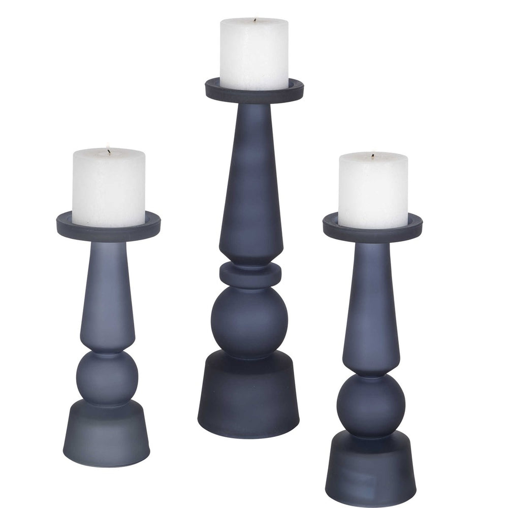 Cassiopeia Blue Glass Candleholders, S/3-Uttermost-UTTM-17779-Candle Holders-2-France and Son
