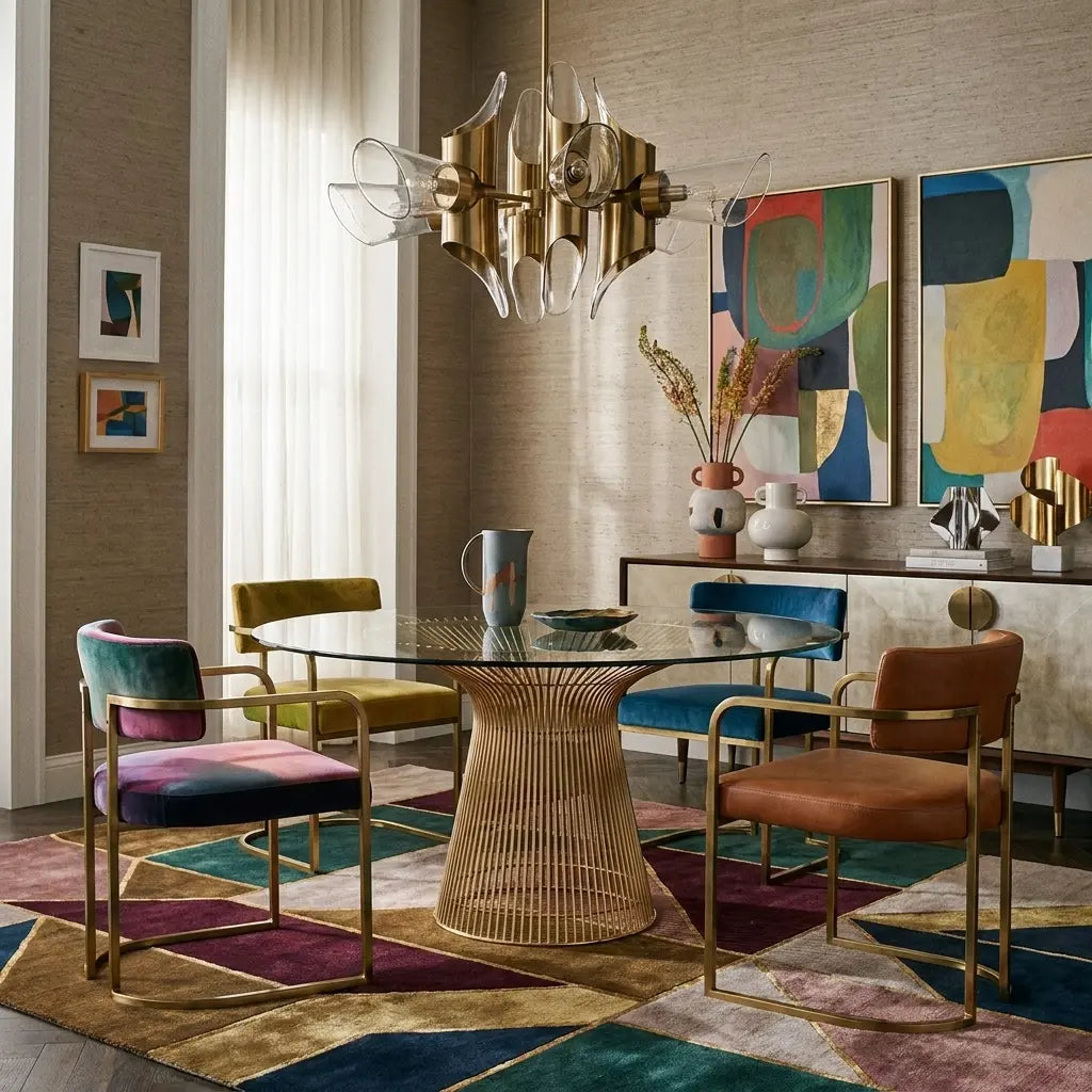 Platner Stainless Steel Dining Table with Glass Top