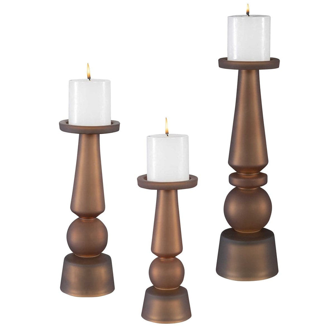 Cassiopeia Glass Candleholders, S/3-Uttermost-UTTM-18045-Candle HoldersButter Rum-4-France and Son