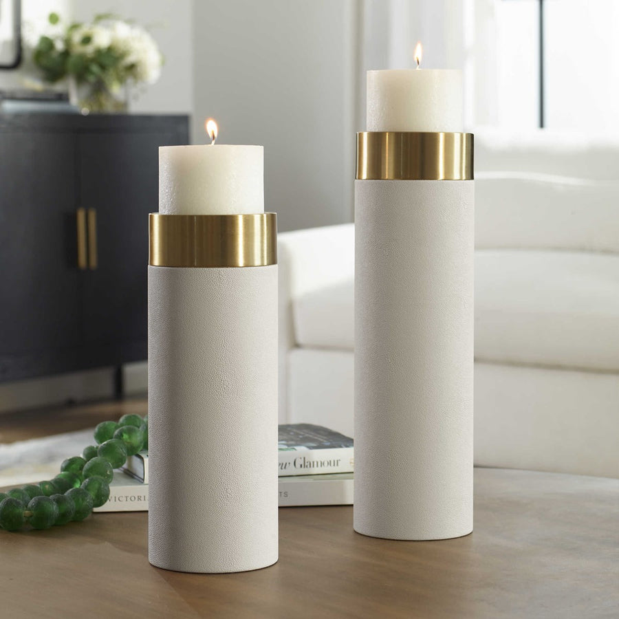 Uttermost Wessex White Pillar Candleholders Set Of 2-Uttermost-UTTM-18100-Candle Holders-1-France and Son