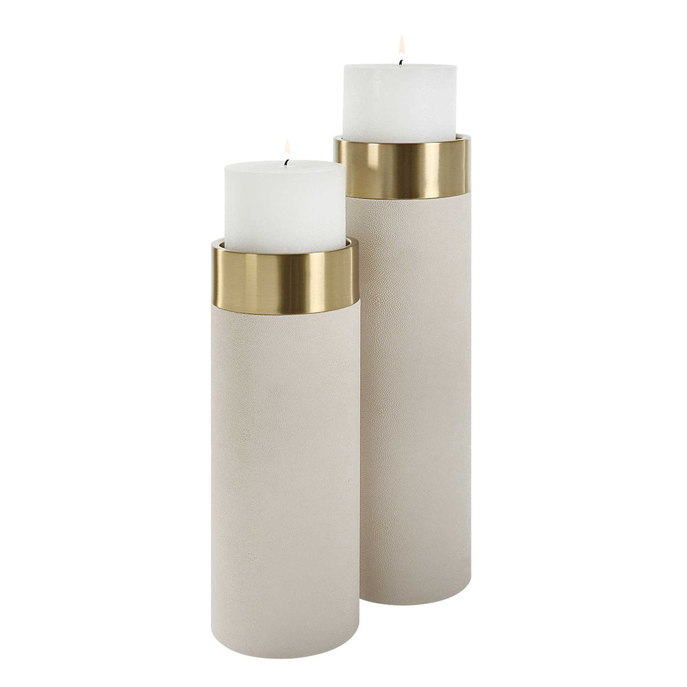 Uttermost Wessex White Pillar Candleholders Set Of 2-Uttermost-UTTM-18100-Candle Holders-2-France and Son