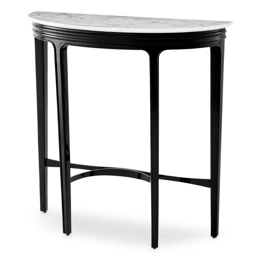 Console Table Rochefort Piano Black Finish White Carrera Marble - image 1