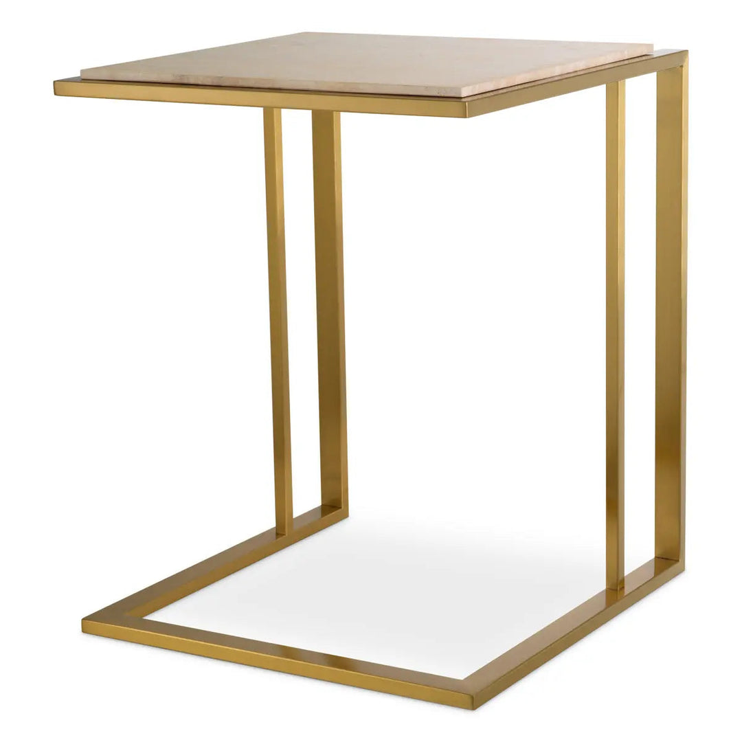 Side Table Cocktail Brushed Brass Finish Travertine - image 2