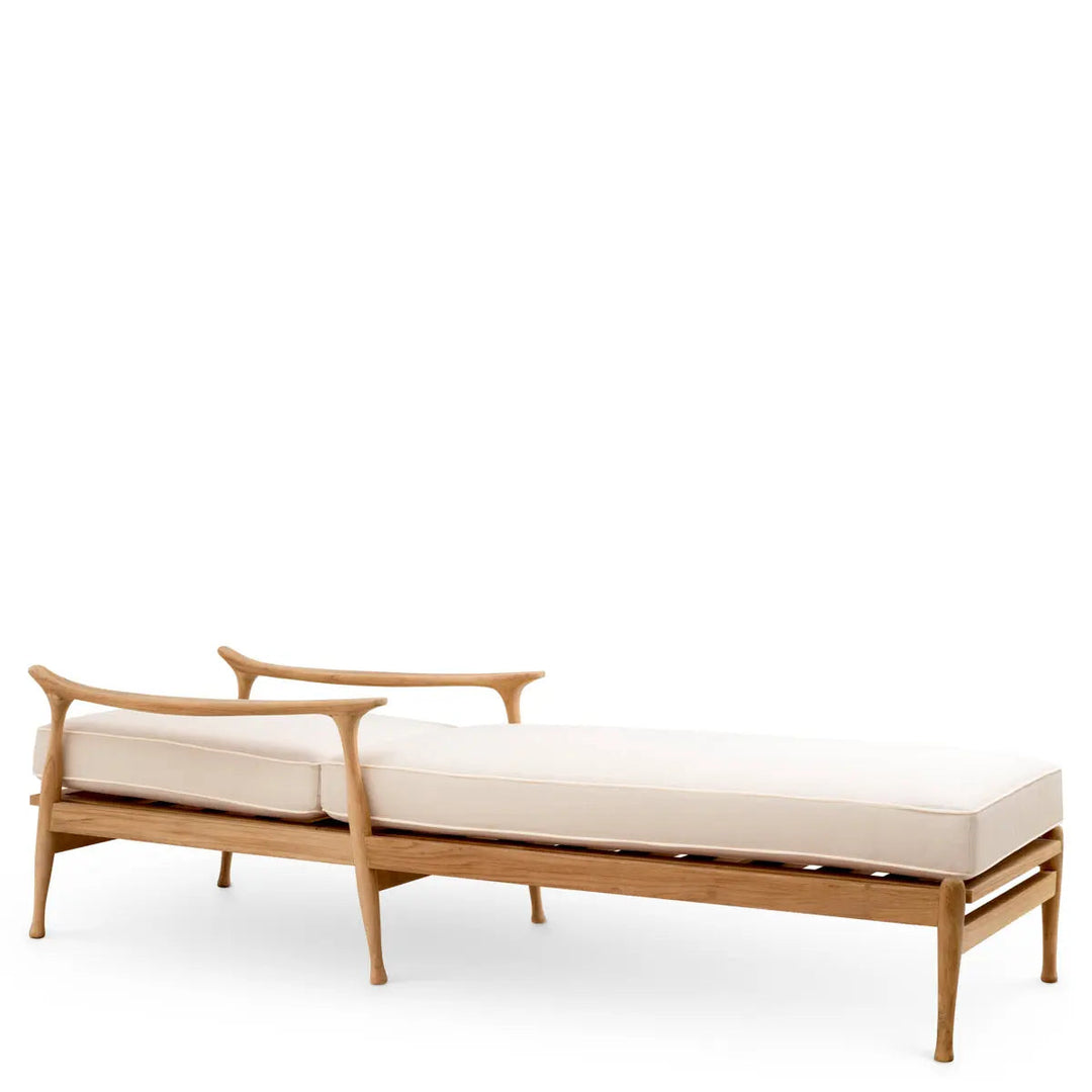 Outdoor Daybed Manzo Natural Teak Flores Off-White Incl Cushions - image 3