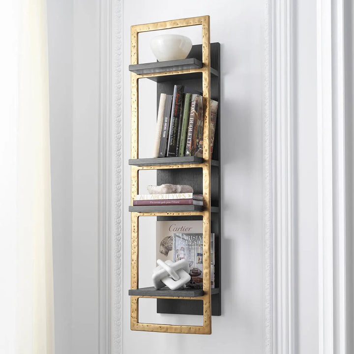 Wall Cabinet Belcanto Charcoal Grey Oak Veneer Brushed Brass Finish - image 2