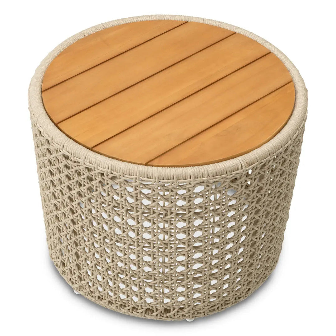 Outdoor Side Table Trinity Cream Weave Natural Teak - image 3