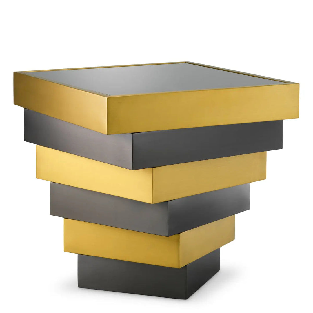 Side Table Zamora Brushed Brass Finish Smoke Glass - image 1