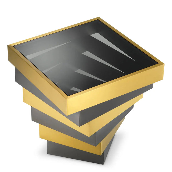 Side Table Zamora Brushed Brass Finish Smoke Glass - image 3