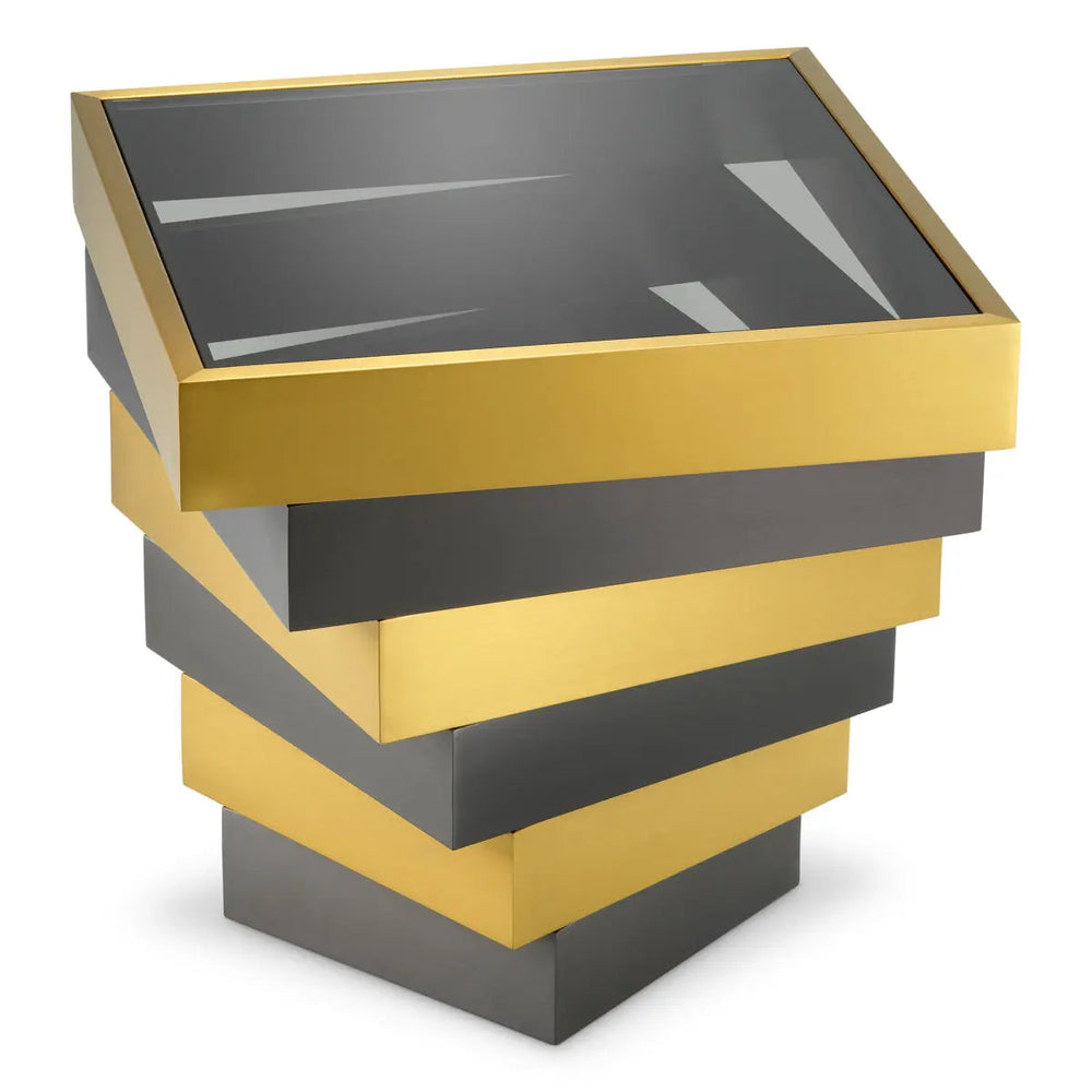 Side Table Zamora Brushed Brass Finish Smoke Glass - image 2