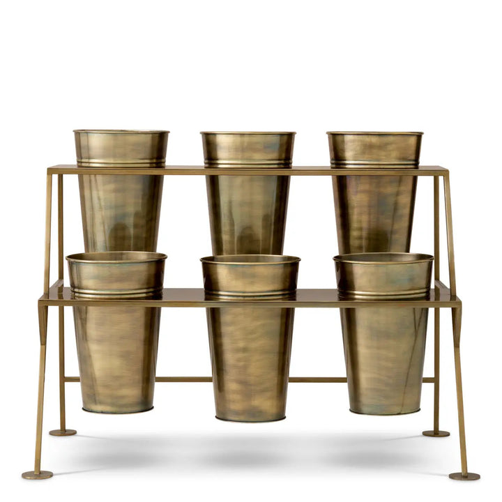 Display Rack Maison Des Fleurs Vintage Brass Finish Incl 6 Buckets - image 3