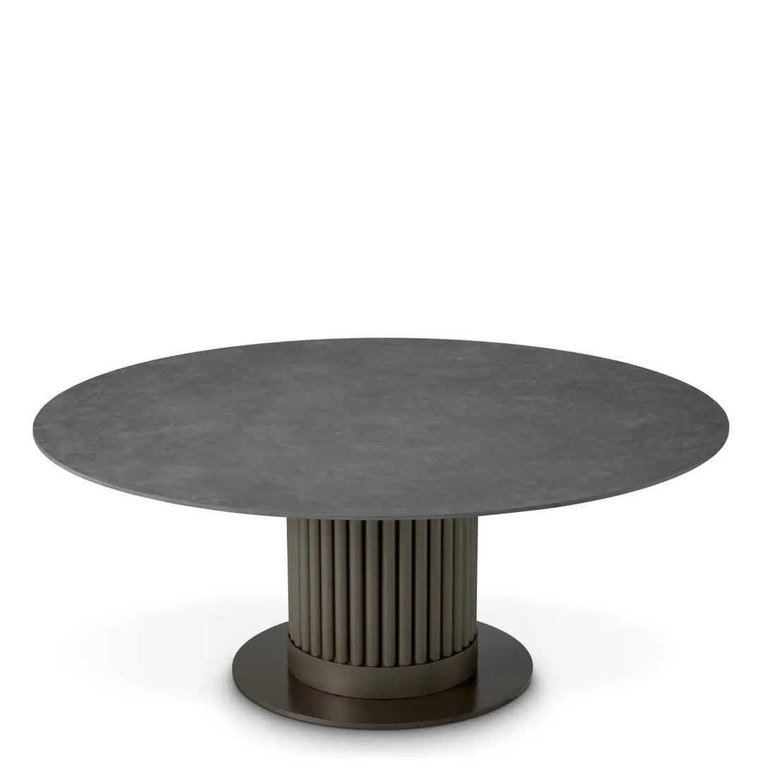 Outdoor Coffee Table Volterra Round Bronze Finish Grey Ceramic - image 1