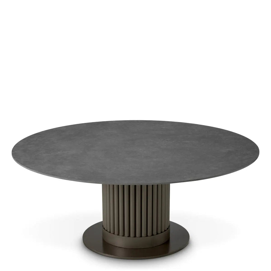 Outdoor Coffee Table Volterra Round Bronze Finish Grey Ceramic - image 1