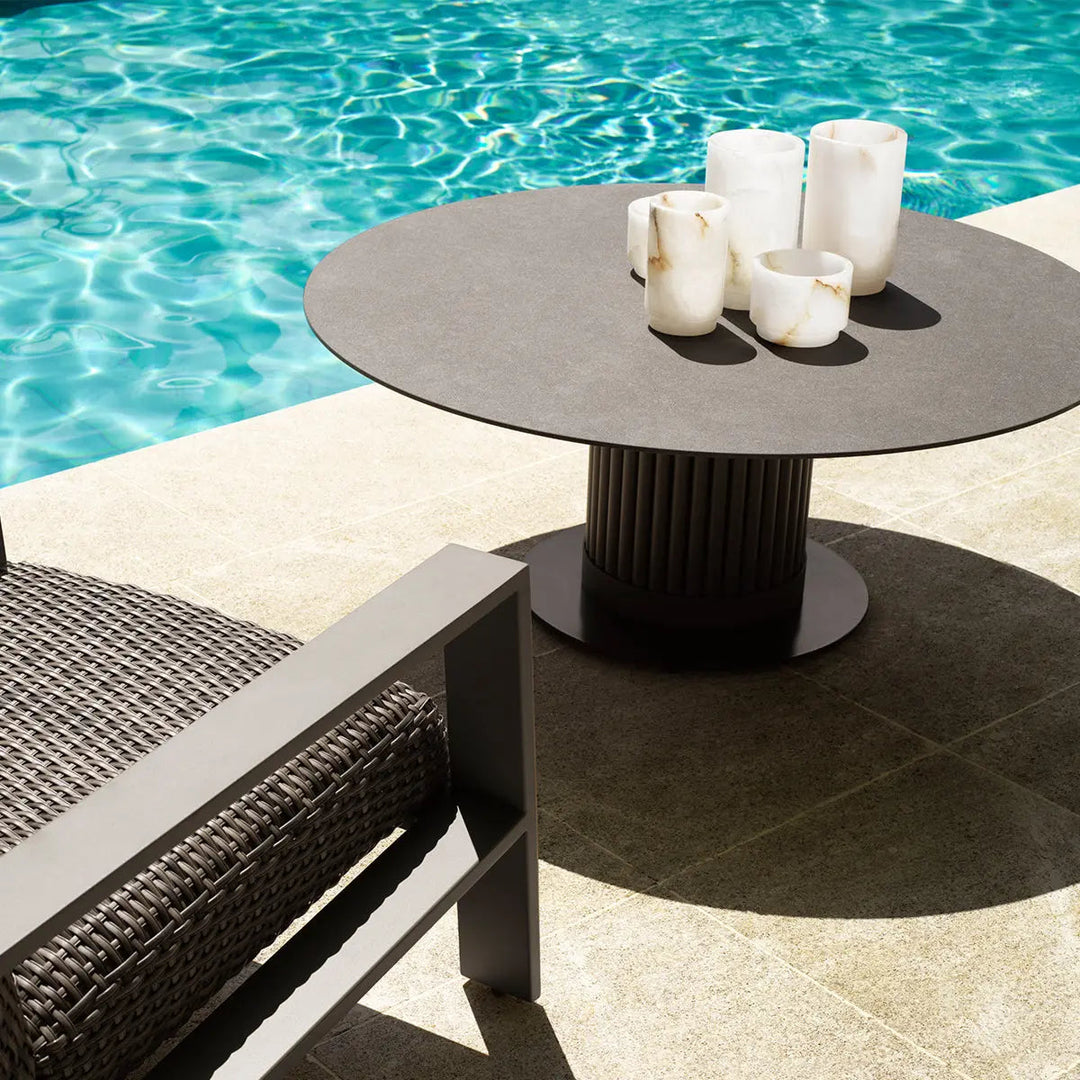 Outdoor Coffee Table Volterra Round Bronze Finish Grey Ceramic - image 2
