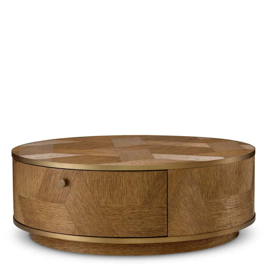 Coffee Table Velutto Caramel Carved Oak Veneer Brushed Brass Finish - image 1