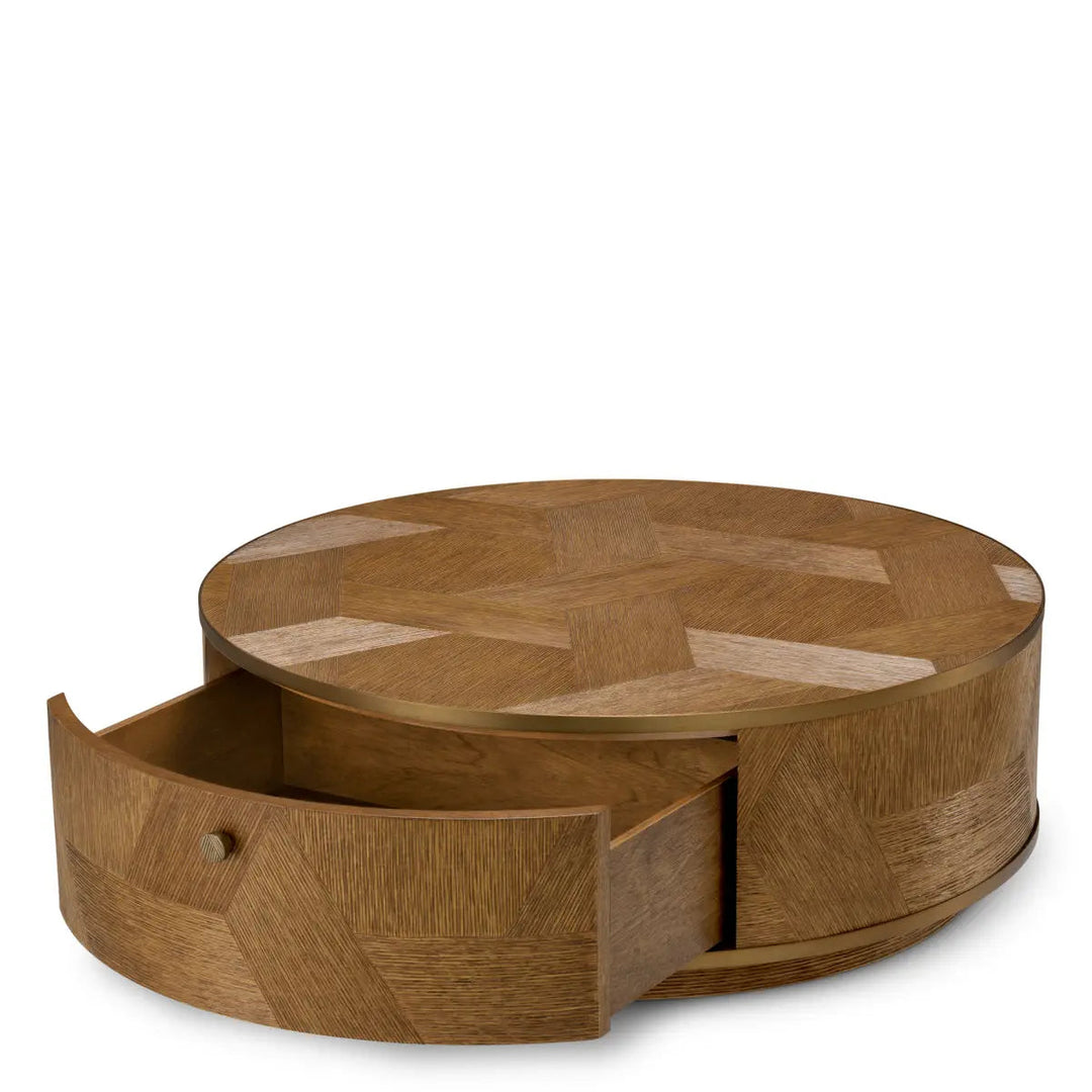 Coffee Table Velutto Caramel Carved Oak Veneer Brushed Brass Finish - image 2