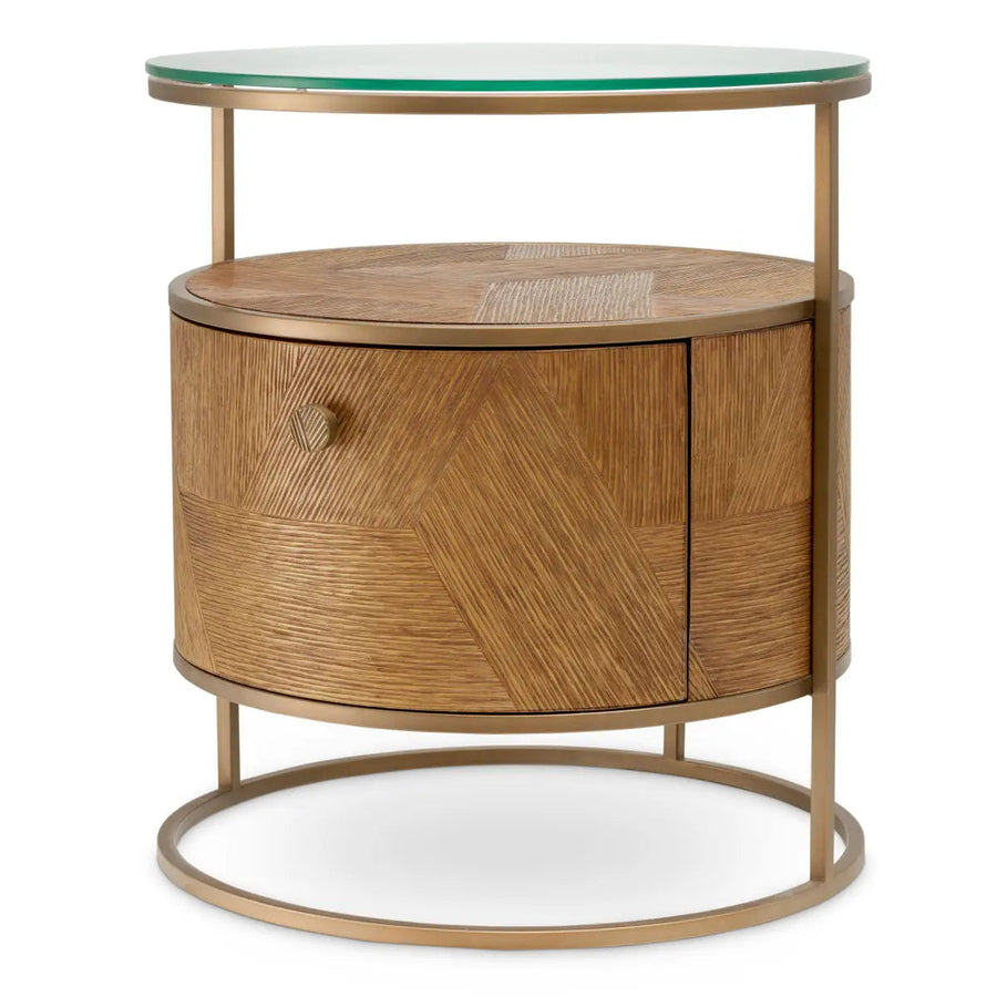 Nightstand Velutto Caramel Carved Oak Veneer Brushed Brass Finish - image 1