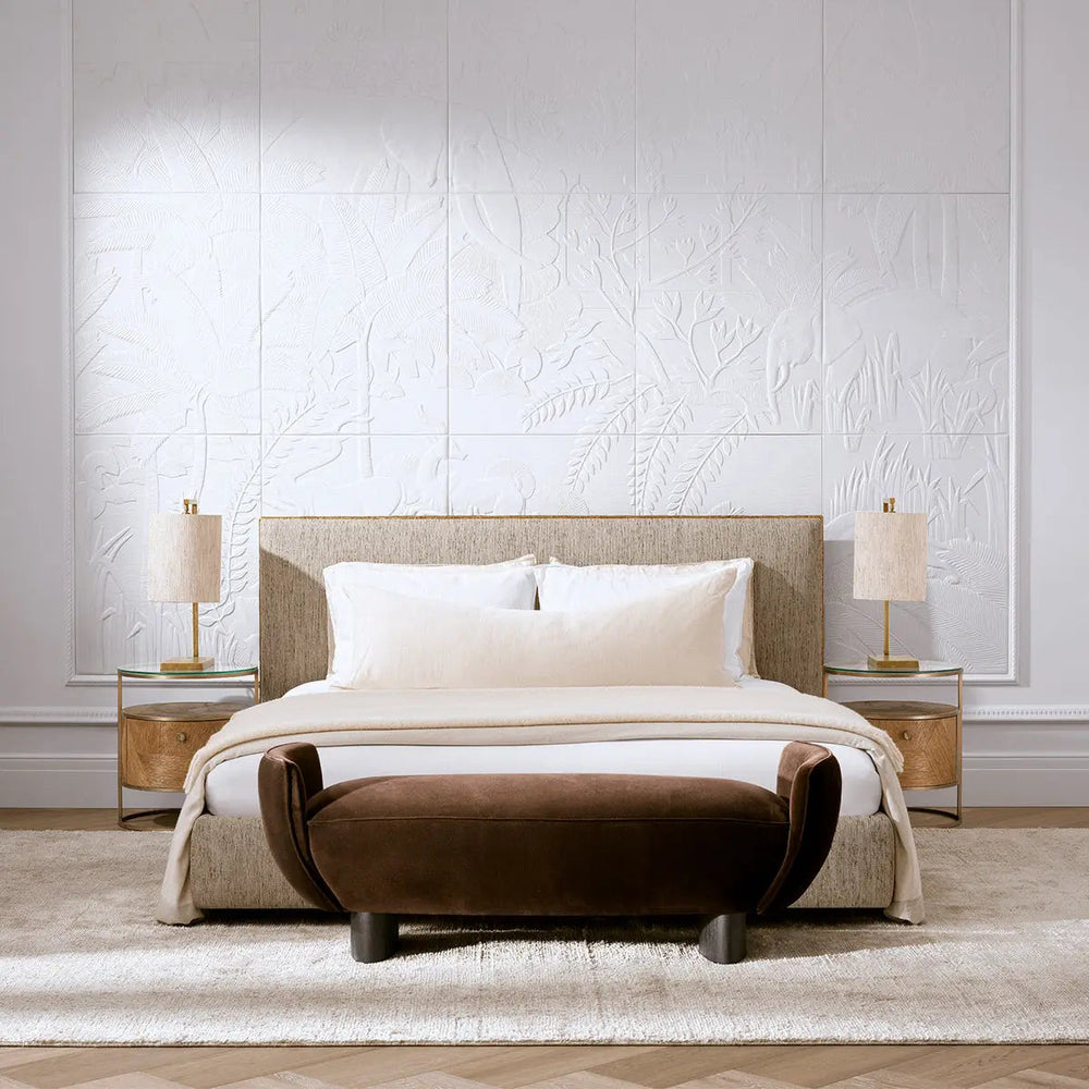 Nightstand Velutto Caramel Carved Oak Veneer Brushed Brass Finish - image 2