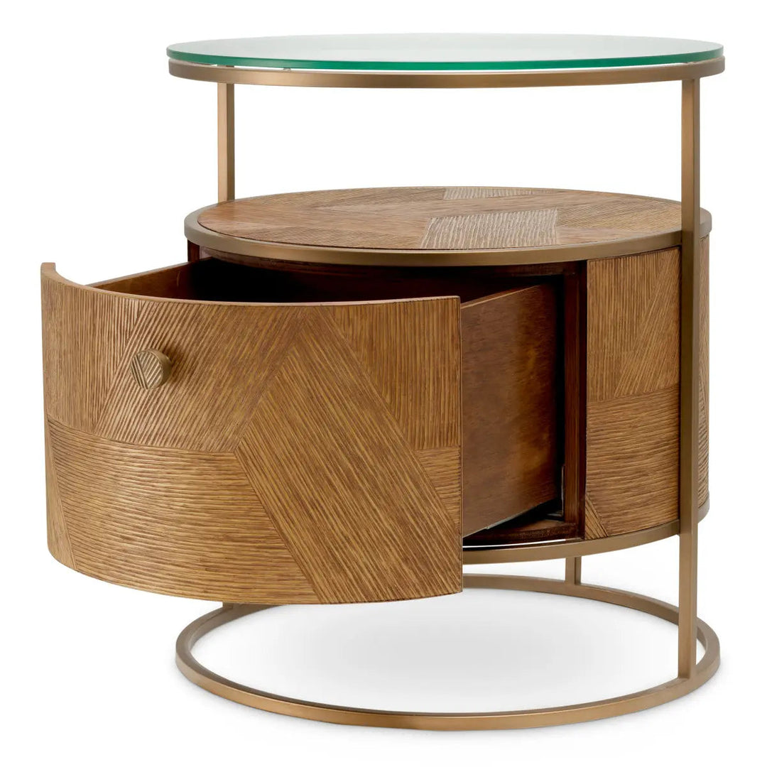 Nightstand Velutto Caramel Carved Oak Veneer Brushed Brass Finish - image 3