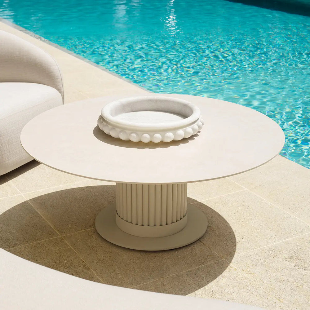 Outdoor Coffee Table Volterra Round Sand Finish Cream Ceramic - image 2