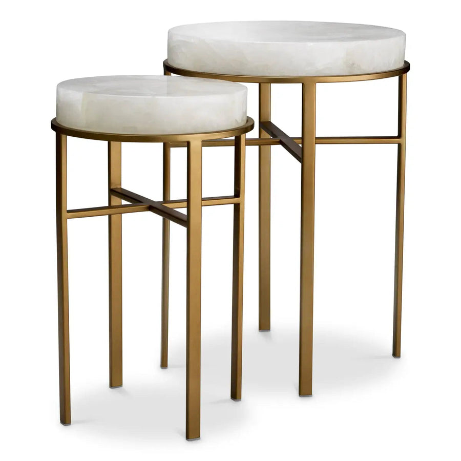 Side Table Hoxton Vintage Brass Finish Rock Crystal Set Of 2 - image 1