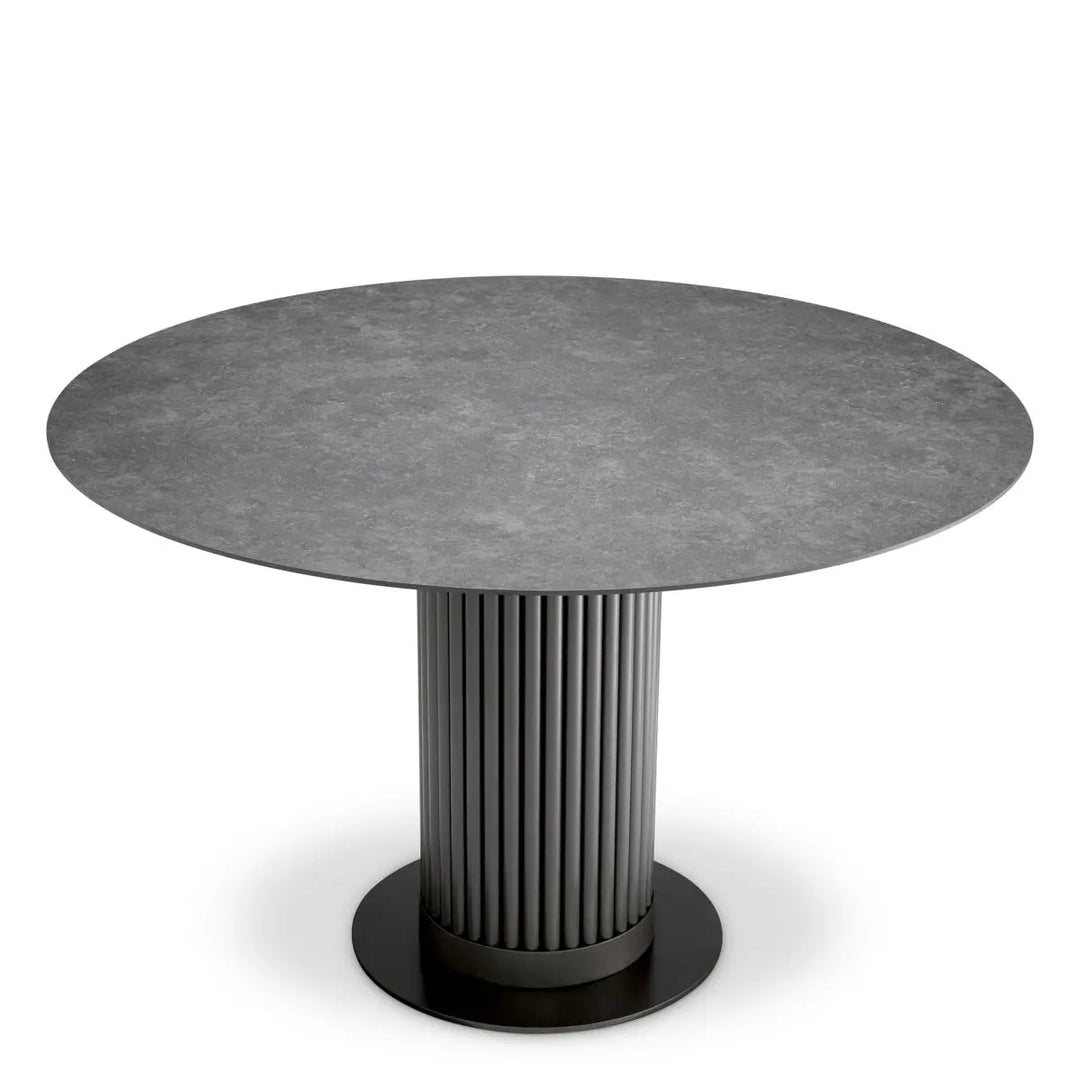 Outdoor Dining Table Volterra Round Bronze Finish Grey Ceramic - image 1