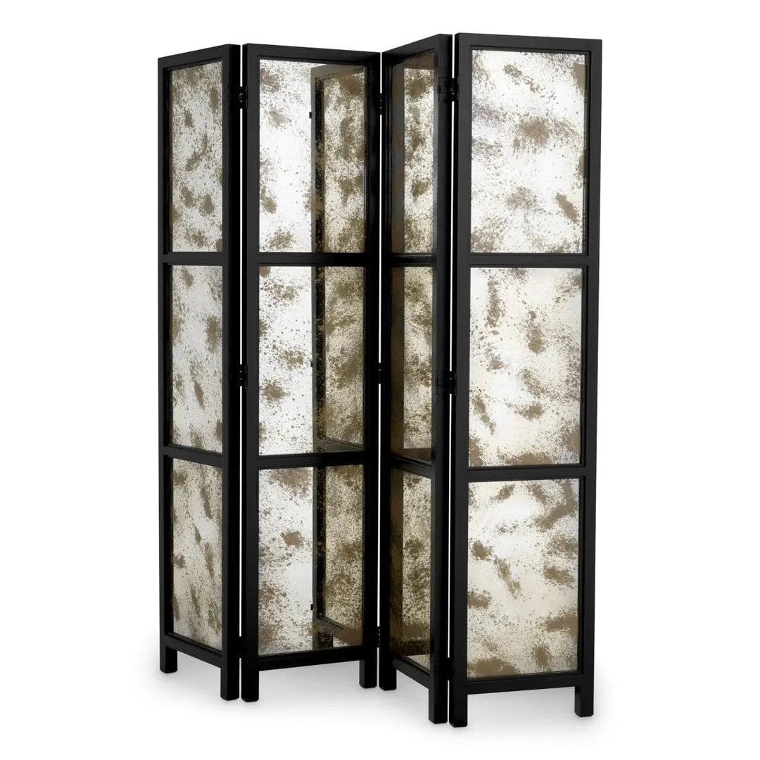Folding Screen Jacques Classic Black Finish Antique Mirror Glass - image 1