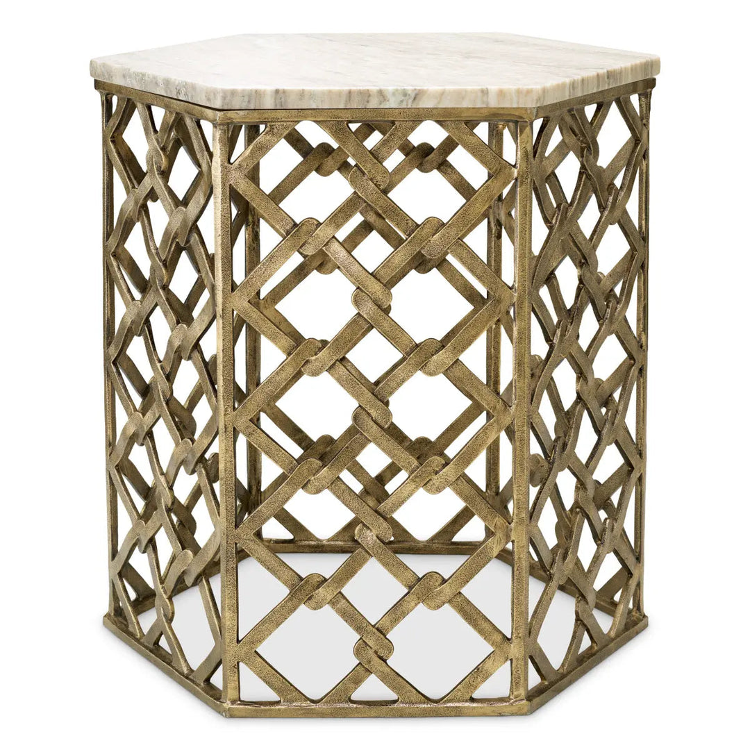 Side Table Stratham Antique Brass Finish Marble Top - image 1