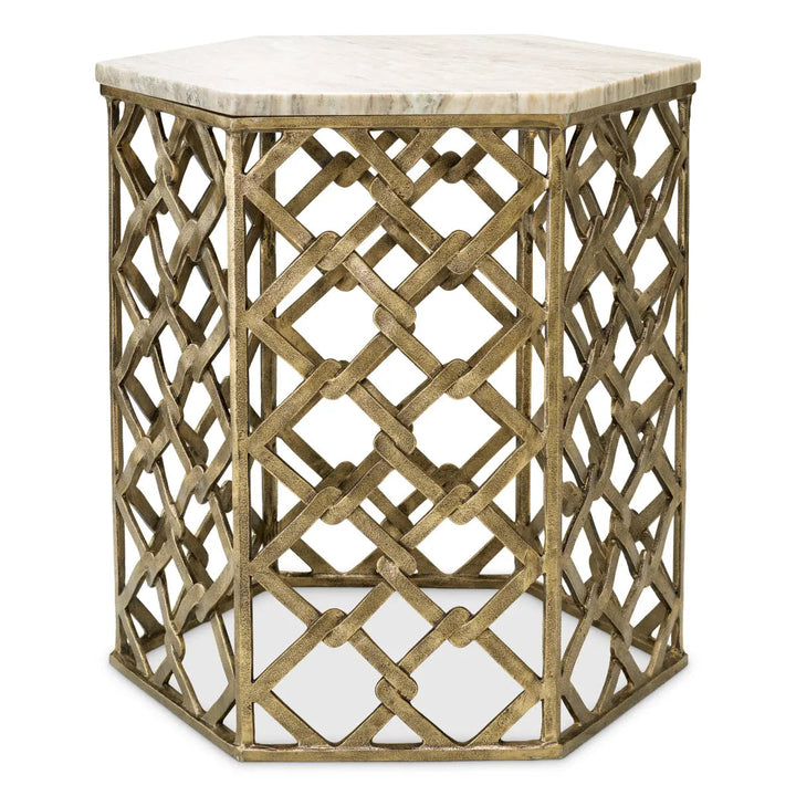 Side Table Stratham Antique Brass Finish Marble Top - image 1