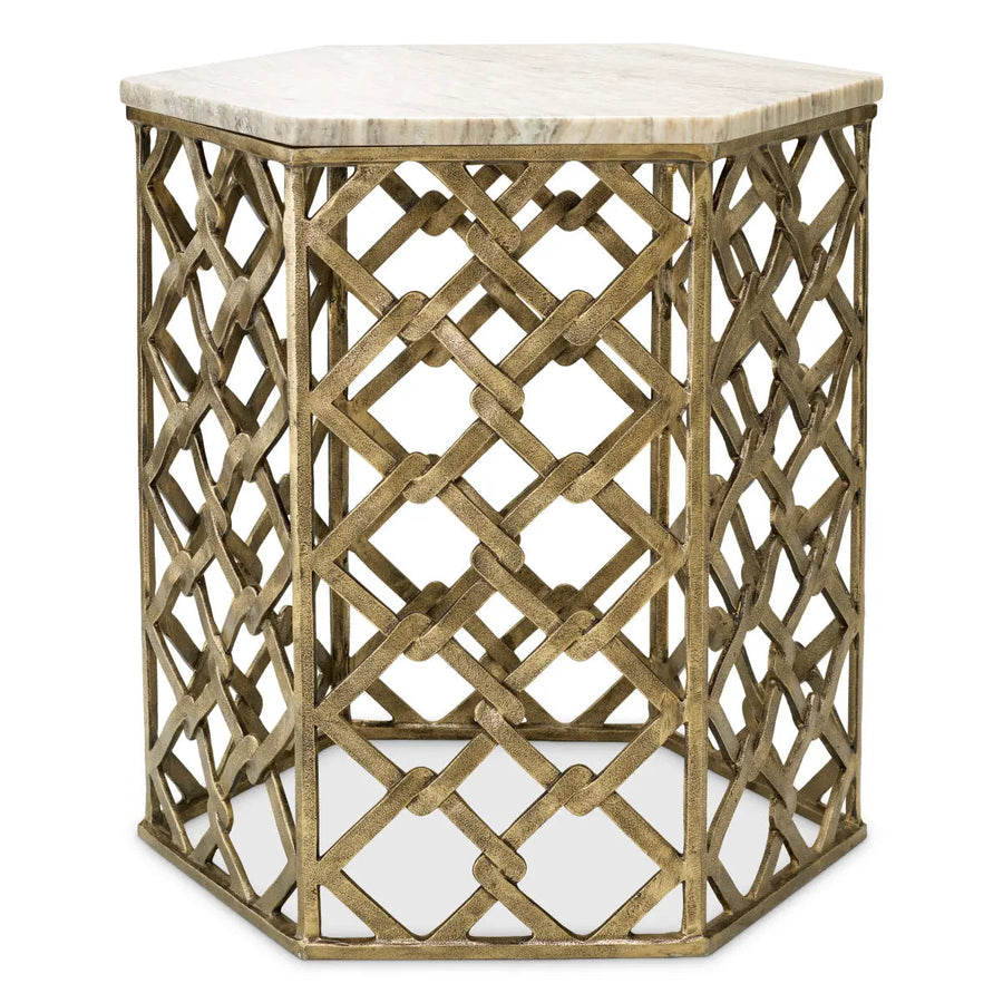 Side Table Stratham Antique Brass Finish Marble Top - image 1