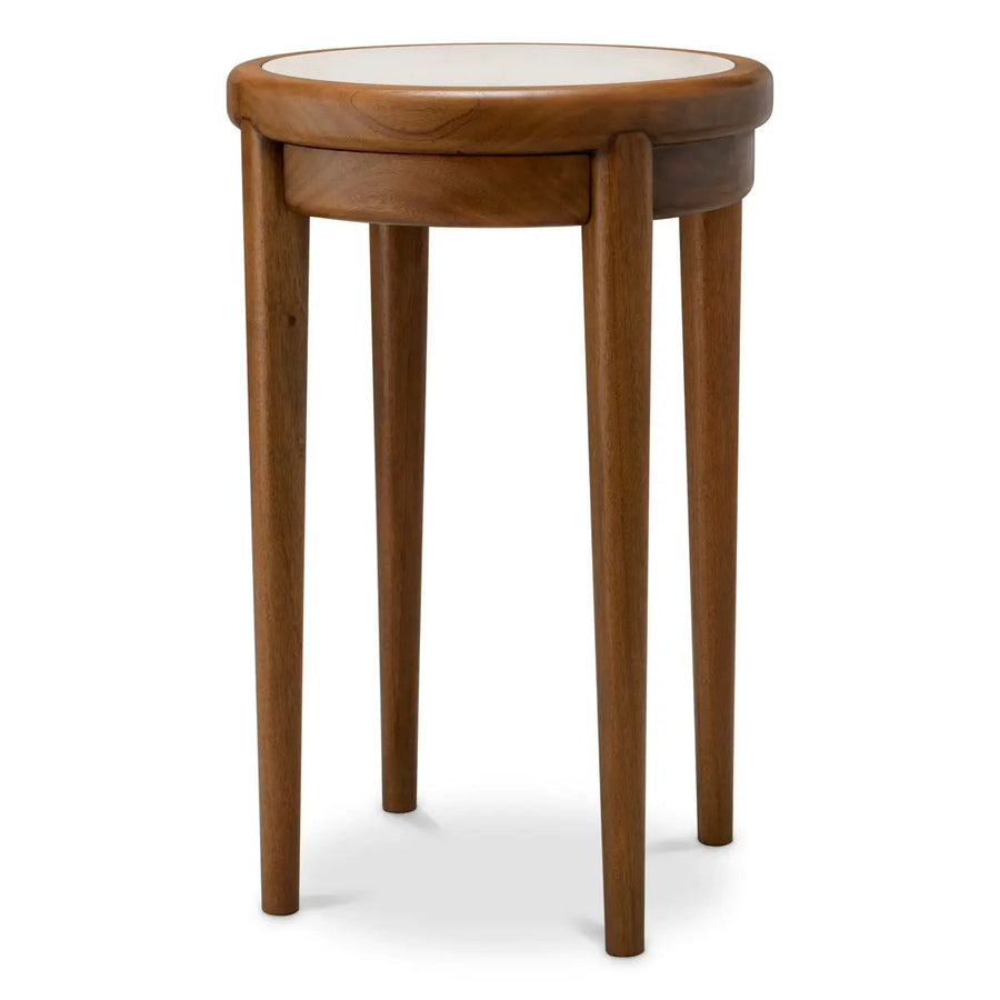 Side Table Hensley Round Mahogany Wood Caramel Finish Beige Marble - image 1